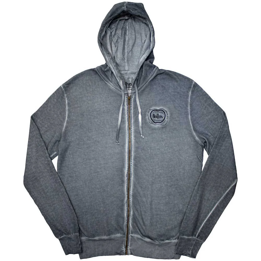 Apple Logo Stone Wash Zippered Hooded Sweatshirt