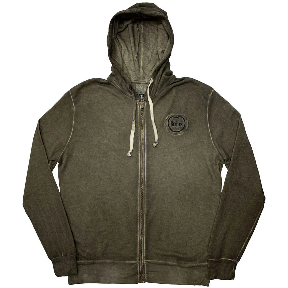 Apple Logo Stone Wash Zippered Hooded Sweatshirt