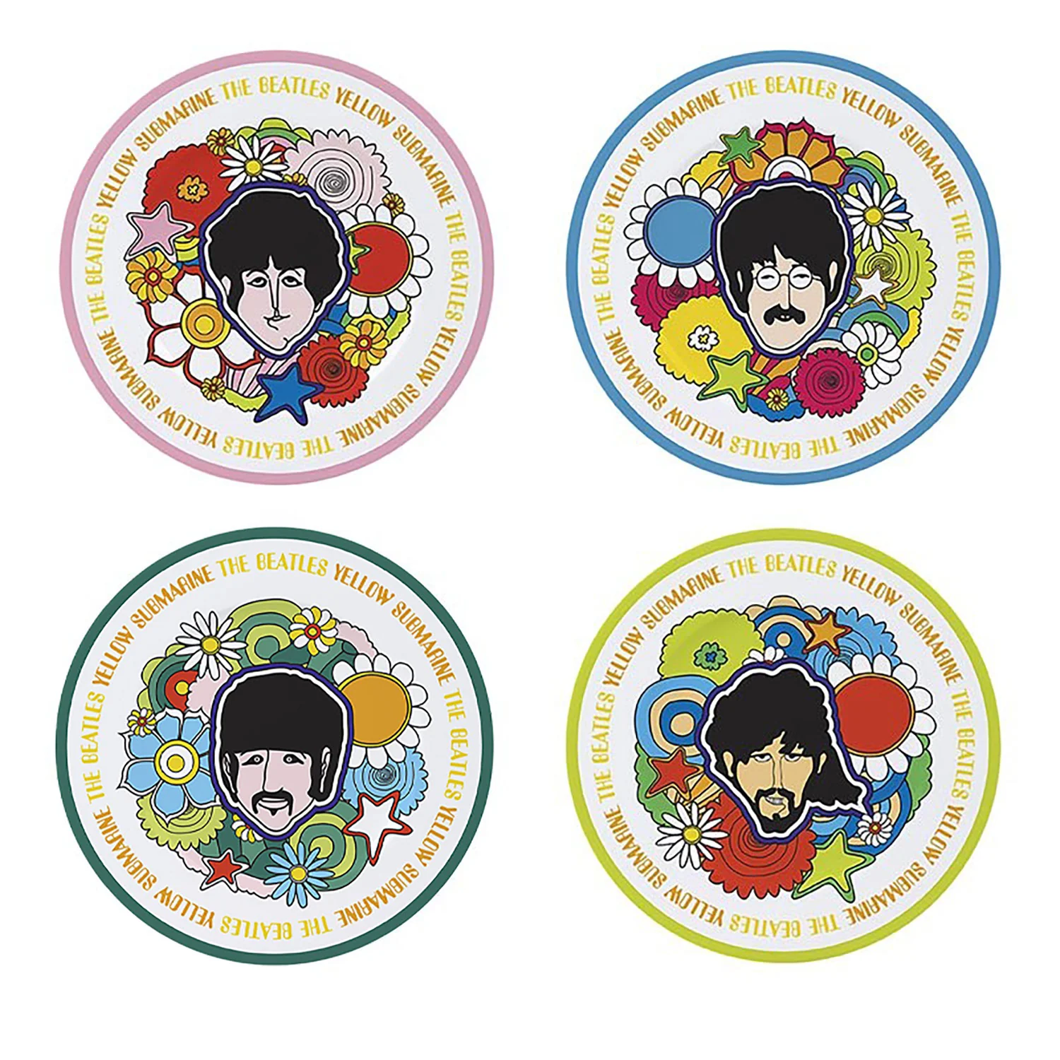 Yellow Submarine Flowers 4-Pc. Plate Set Kitchenware