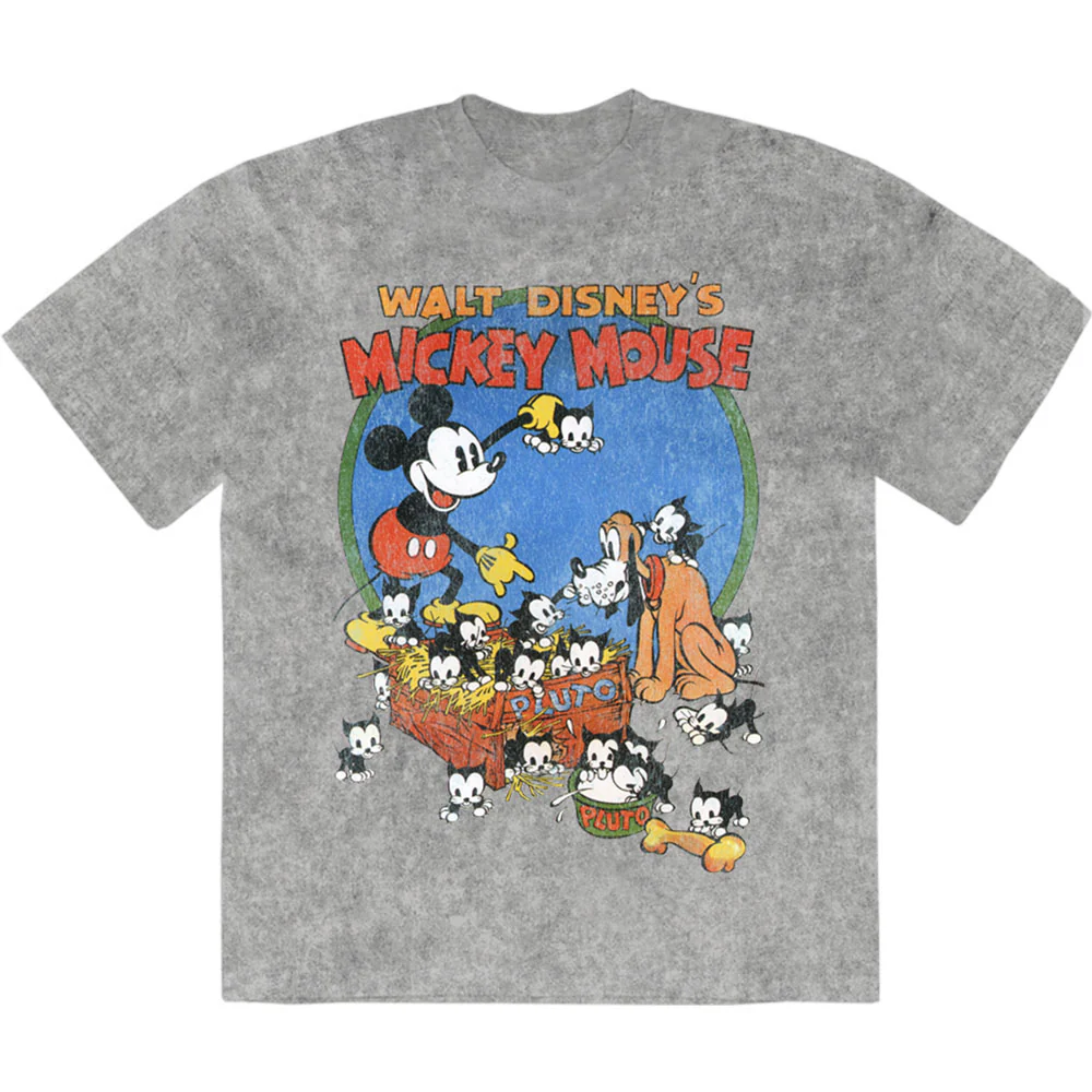 Mickey Cat Basket Stone Wash T-shirt