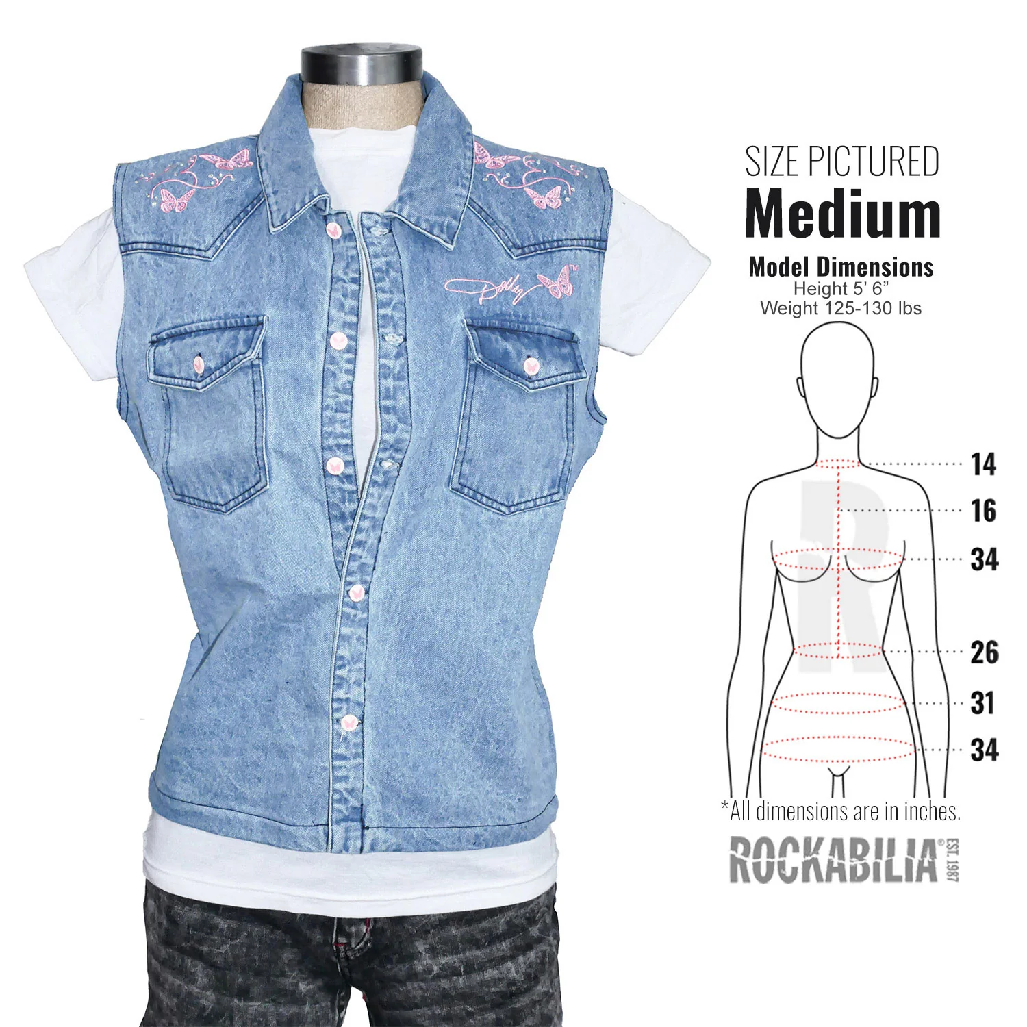 Butterfly Ebroidered Jean Vest With Rhinestones Junior Top - Image 4