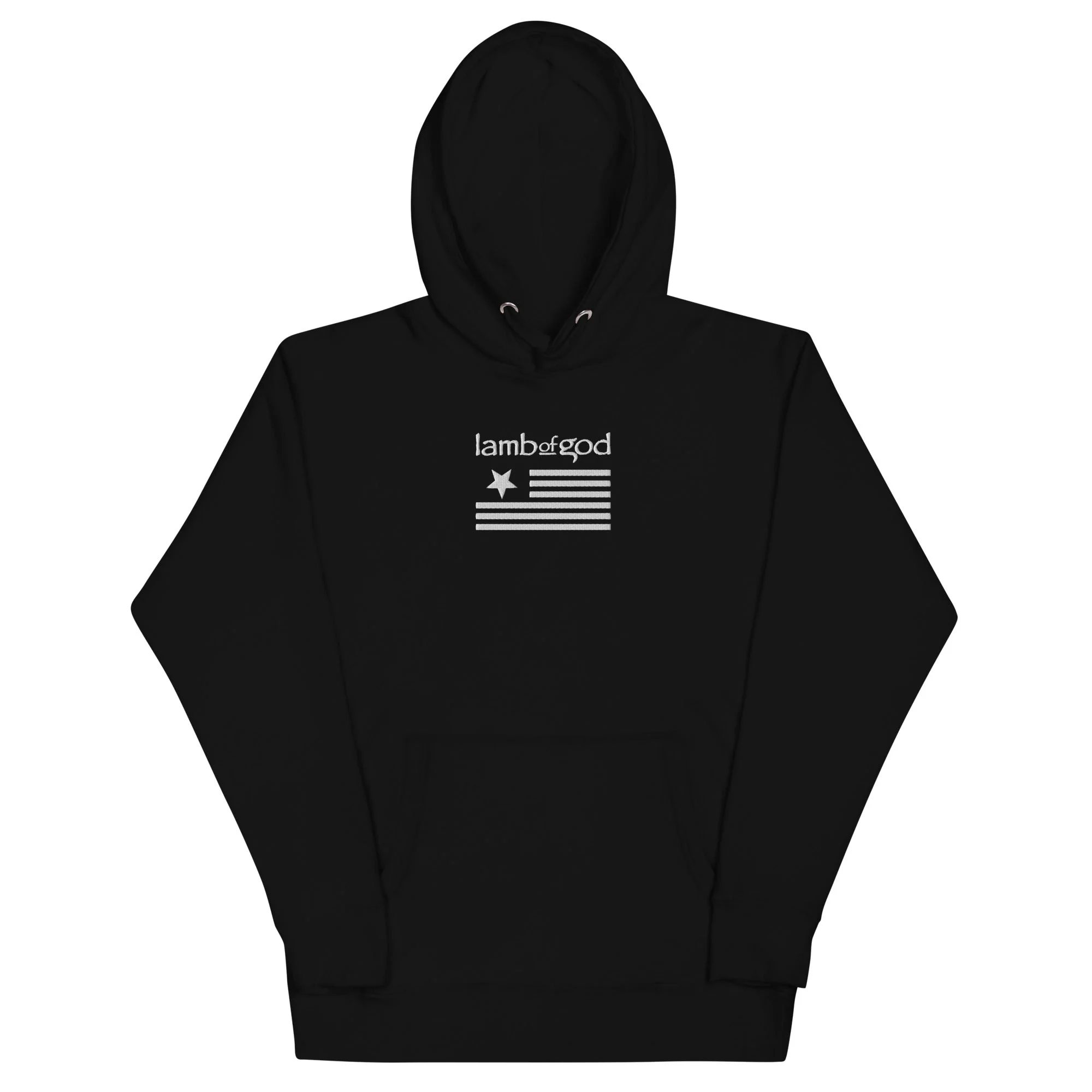 Lamb of God - White on Black American Flag HD Embroidered Hoodie - Image 2