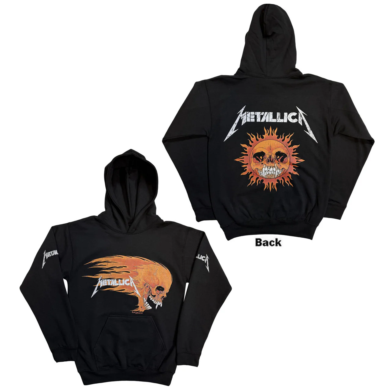 Worn Pushead Flaming Skull Hooded Sweatshirt