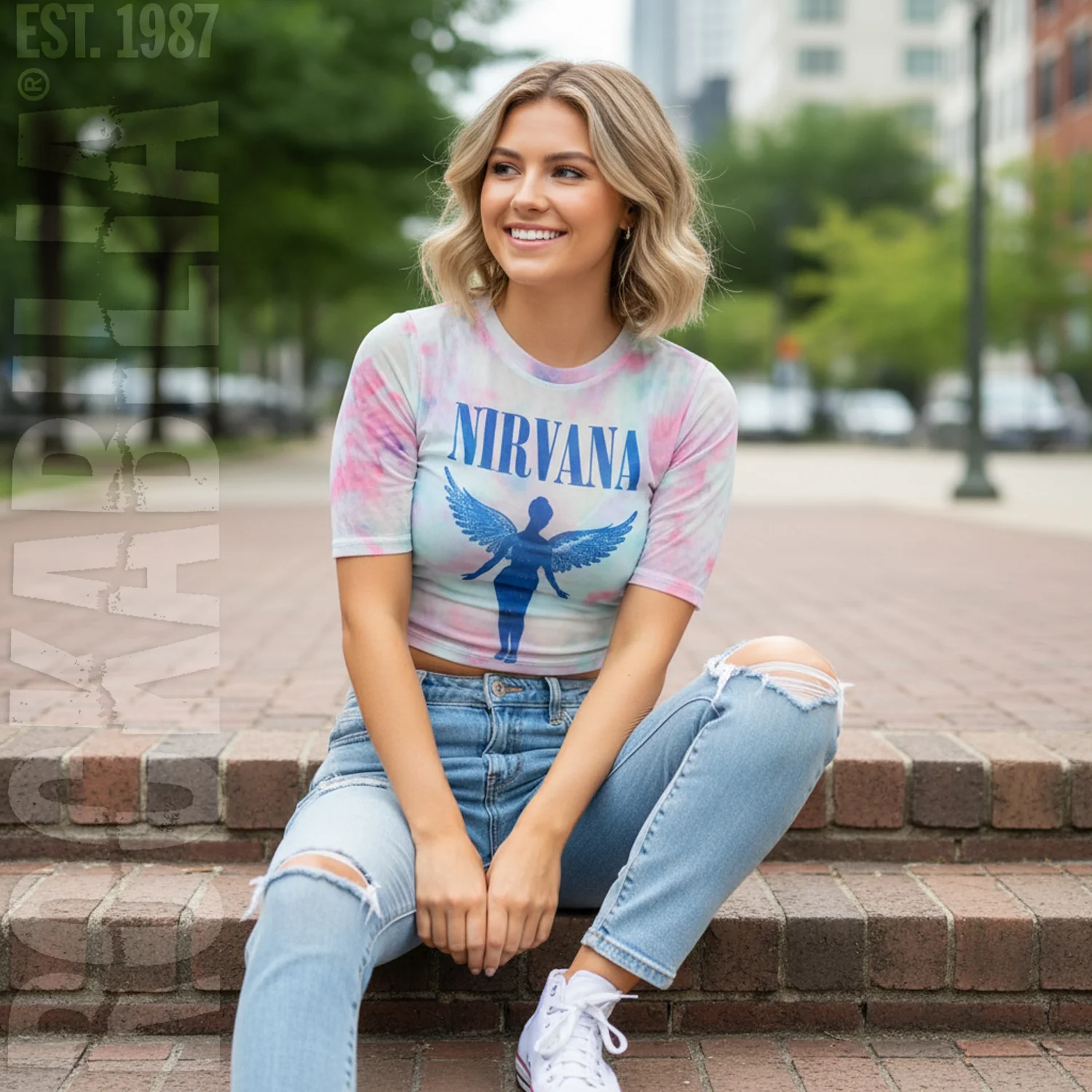 Angelic Blue Mono Ladies Mesh Crop Top Junior Top - Image 3