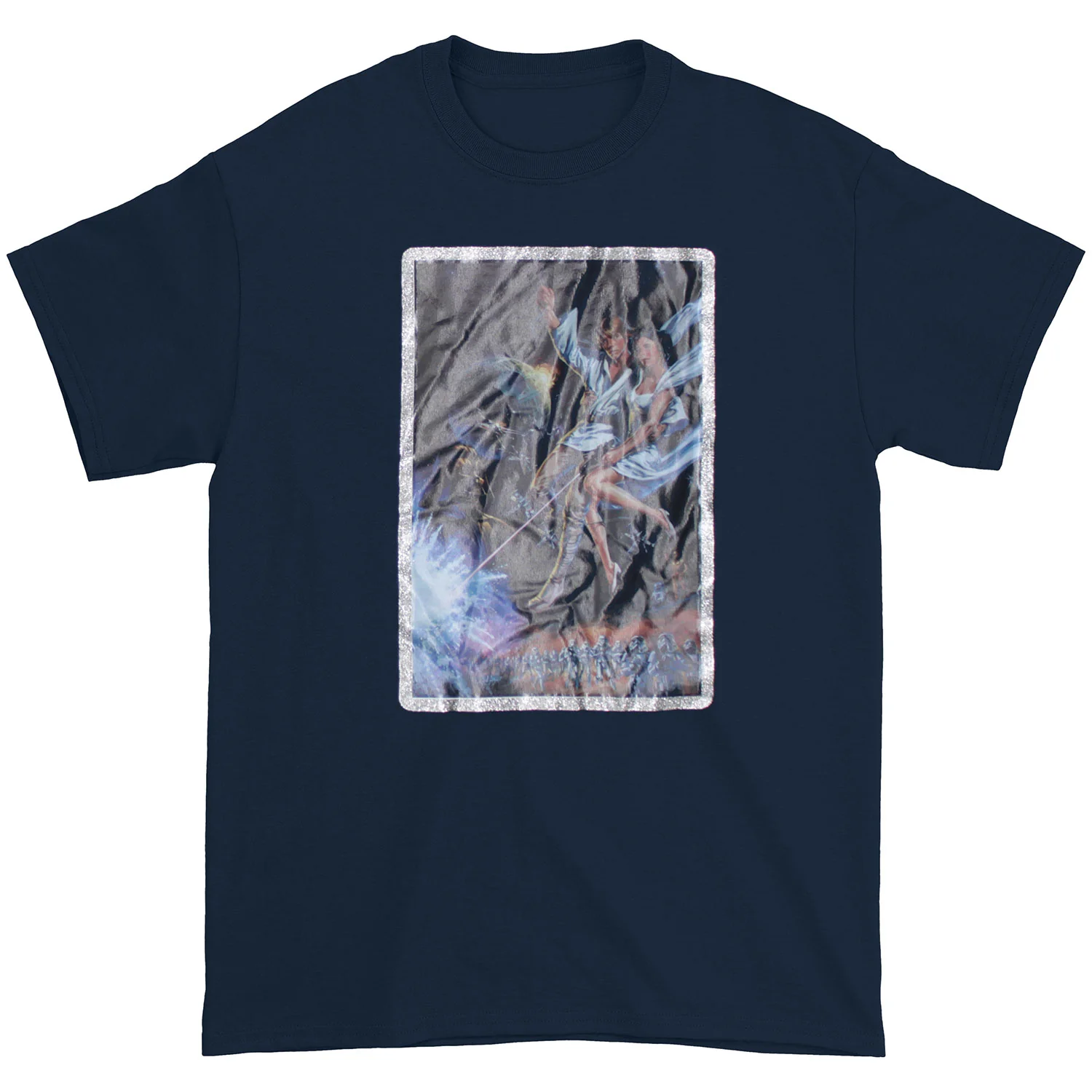 Retro Heat Transfer On Navy Youth Tee T-shirt